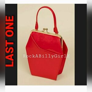 Tatyana Vintage Red To Die For Coffin Kisslock Pinup Purse w Leopard Lining